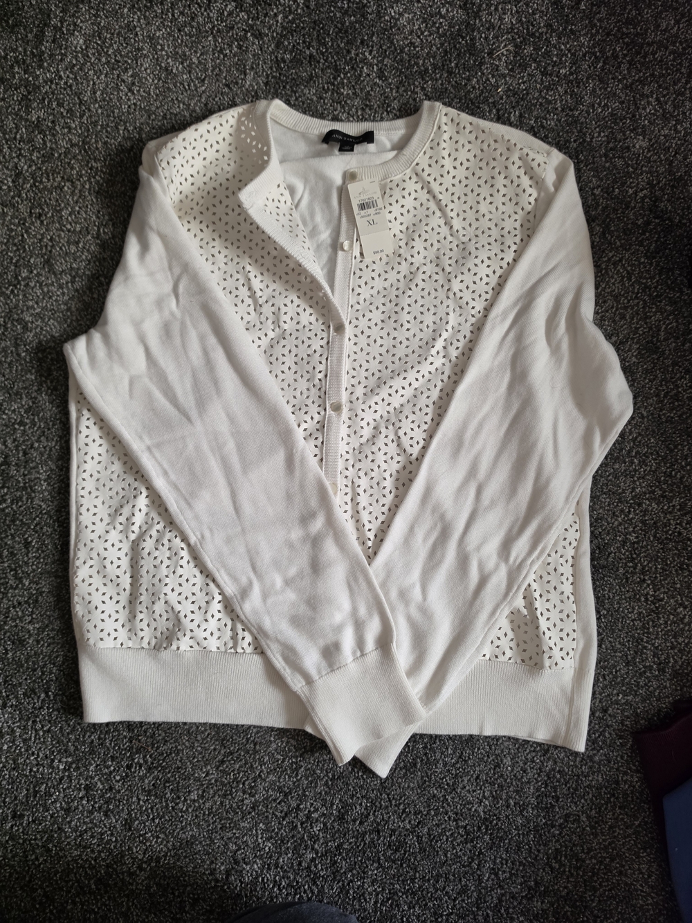 Ann Taylor White Eyelet-Front Cardigan